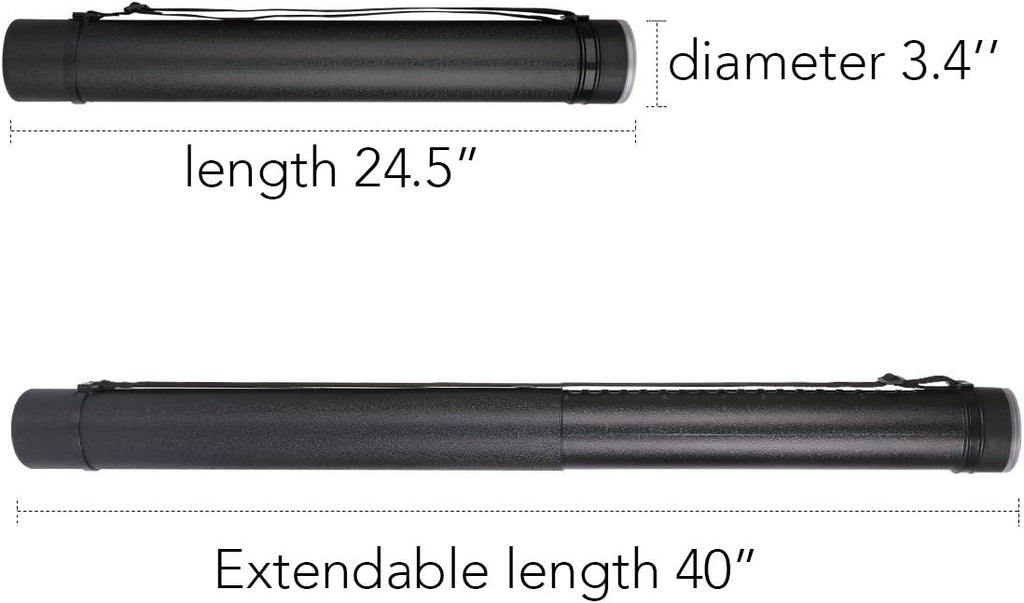 TRANSON 2-pack Durable Poster Storage Tube with Straps 24"-40" Extendable for Blueprints, Artwork, Maps, Posters
