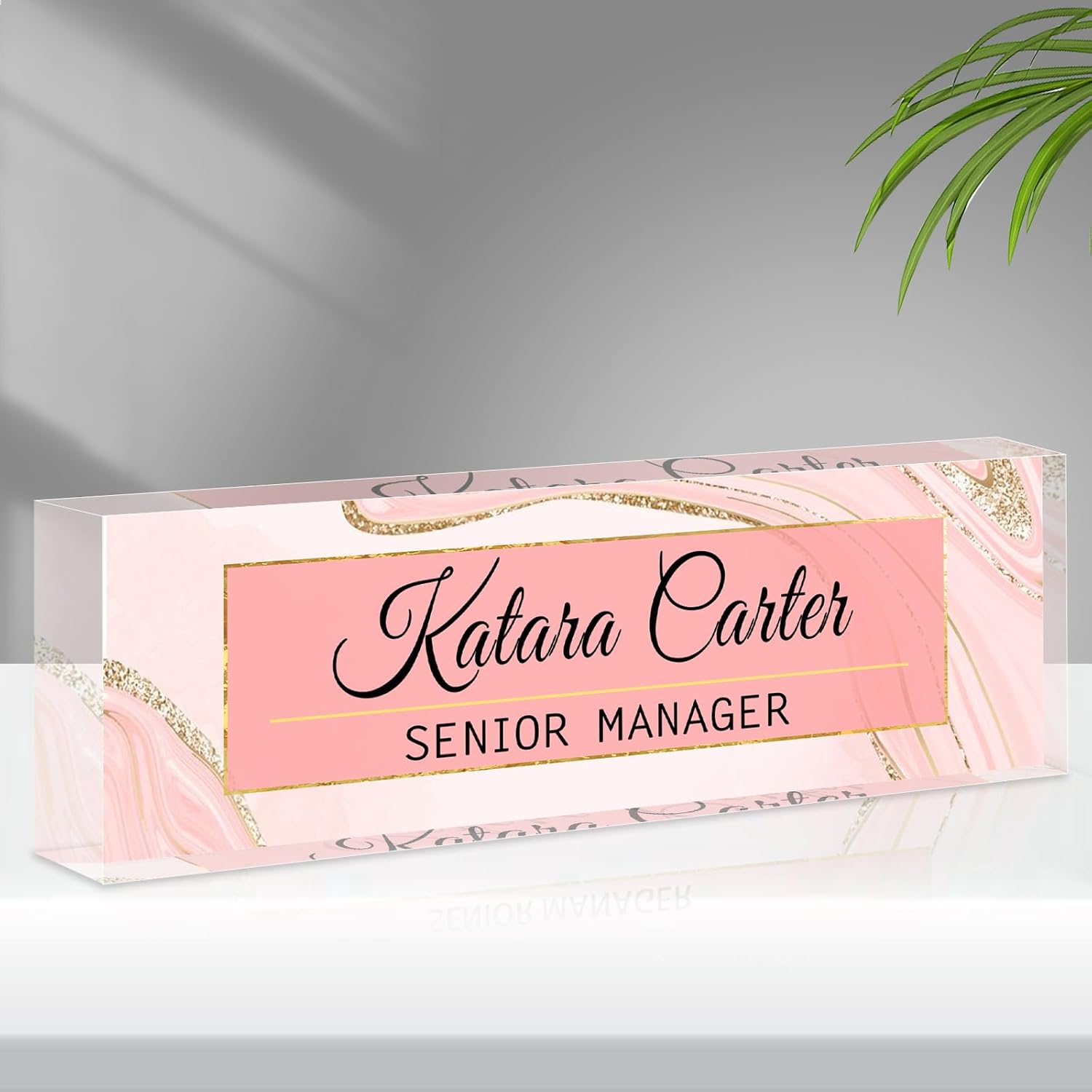 Name Plate for Desk Personalized, Acrylic Desk Decorations, Employee Appreciation Gifts, Custom Office Gifts for Coworkers, Boss, Teacher, Nurse (Pink Gold Marble)