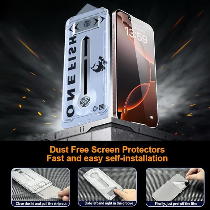 OneFish Screen Protector Privacy for iphone 13 Pro Max/14 Plus, Anti Spy Private Tempered Glass Edge Protection, Dynamic Island Compatible with Installation Frame, 9H Glass Scratch Resistant, 2Pack