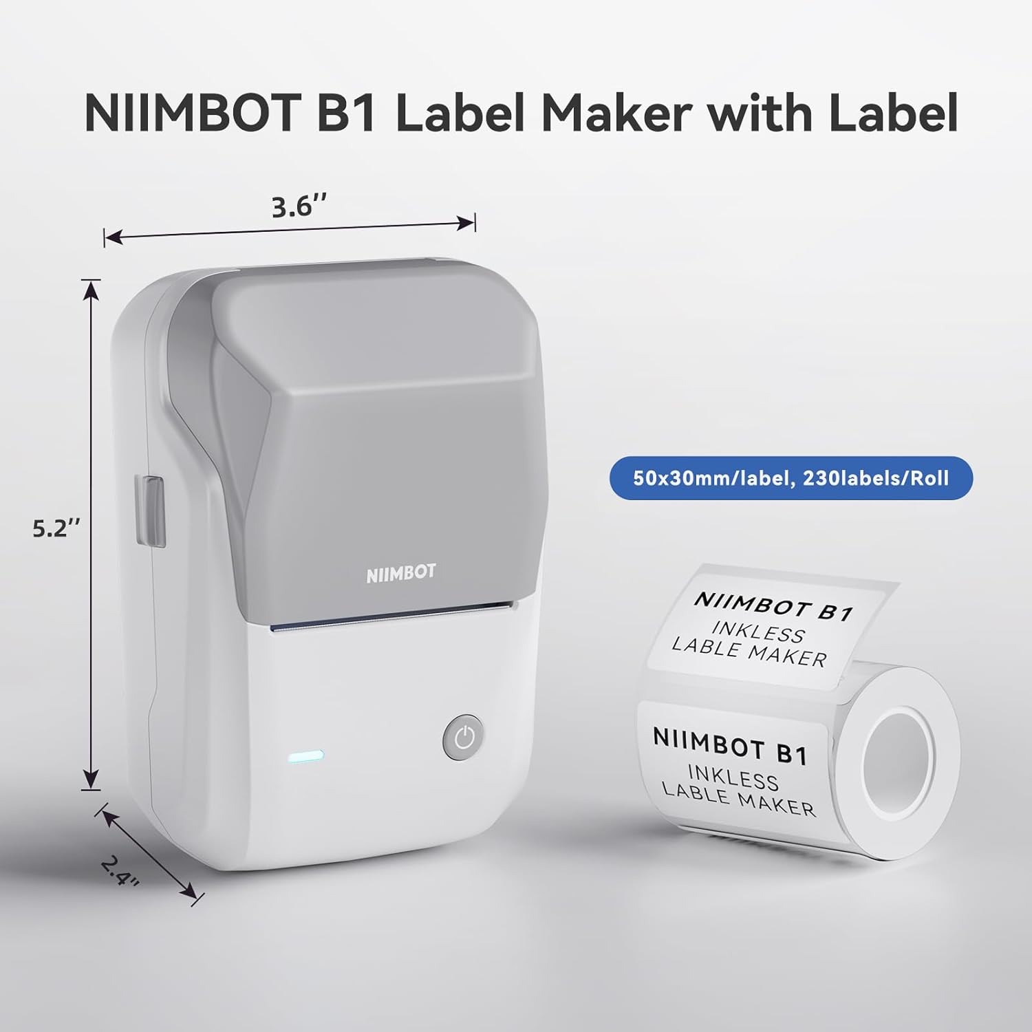 NIIMBOT B1 Label Maker Machine with Tape, Thermal Label Printer Easy to Use for Office, Home, Business, 2 Inch Label Maker with 2'' x1.18'' Labels