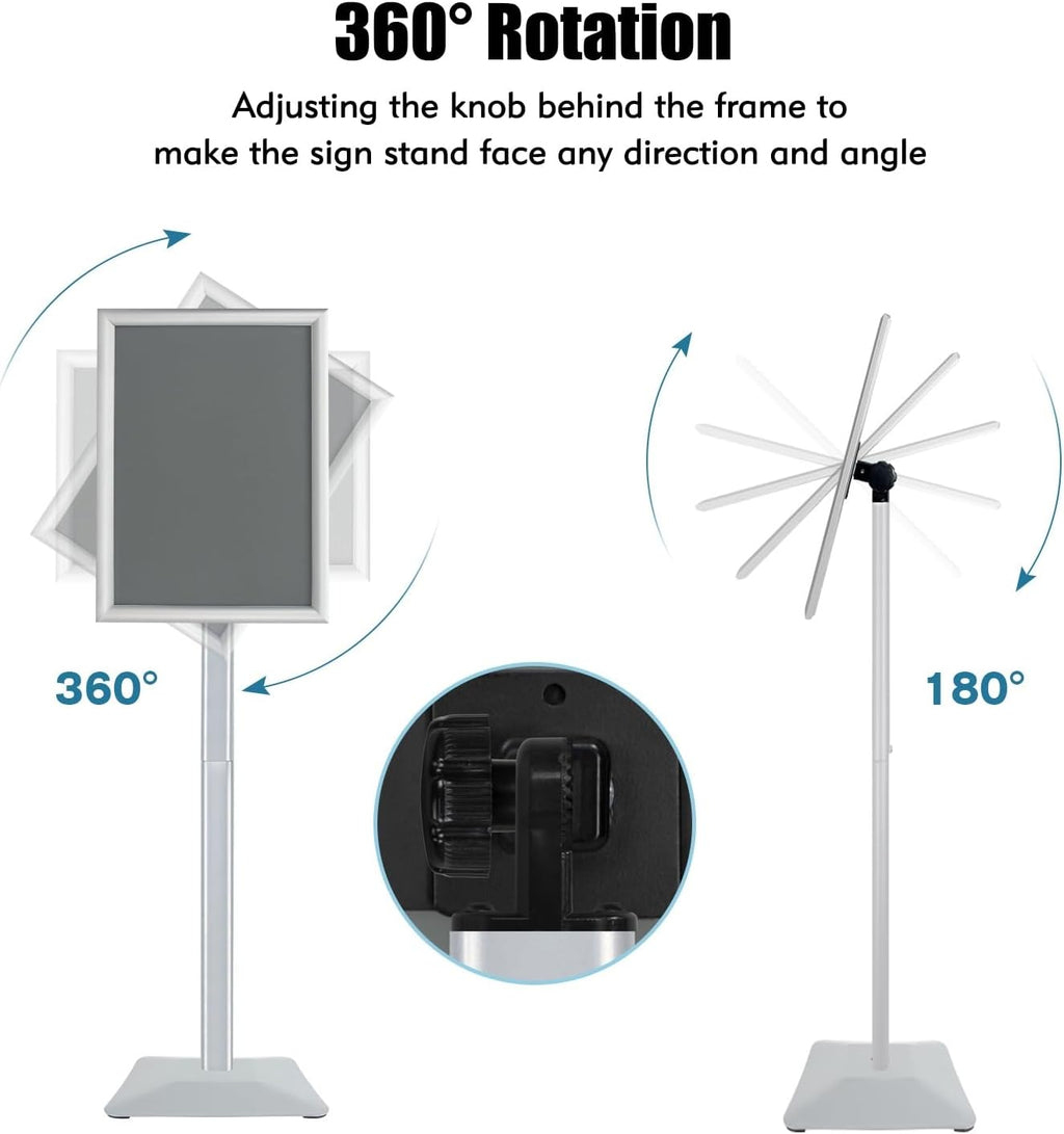 Sign Stand for Display, 11lbs Integrated Rod Heavy Duty Pedestal Floor Signage Stand Holder, for Outdoor or Indoor Advertising (8.5 x 11, Silver)