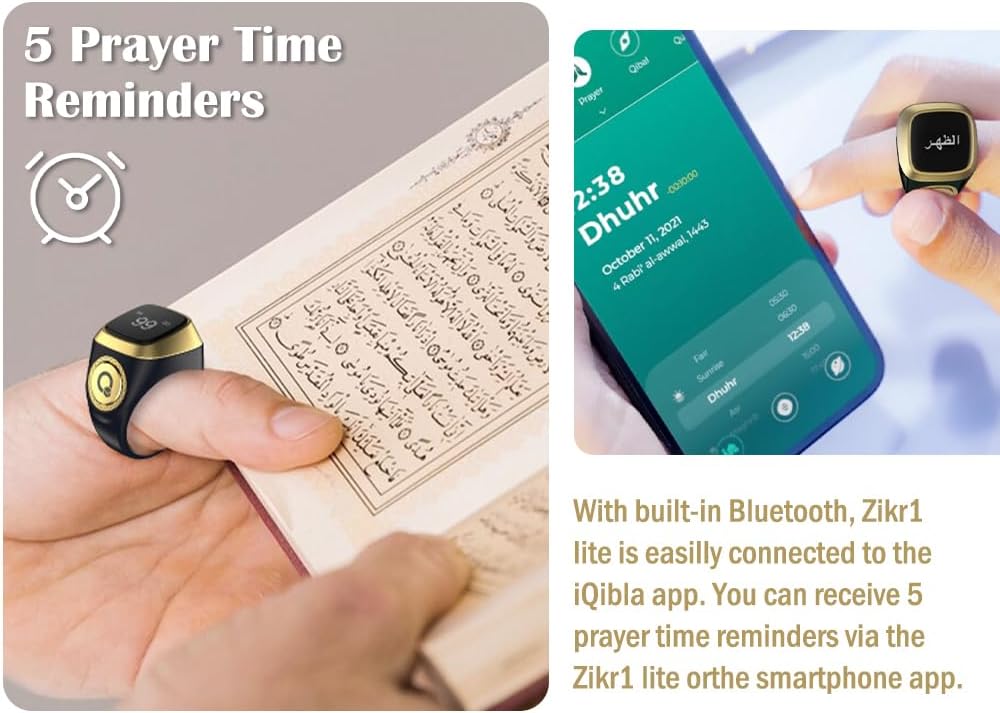 Smart Ring Counter,Tasbih Counter Smart Ring,Rechargeable Finger Counter,18mm Muslim Islamic Prayer Smart Rings,Digital Electronic Smart Tally Counter for Prayer Time Reminder(Black,18MM)