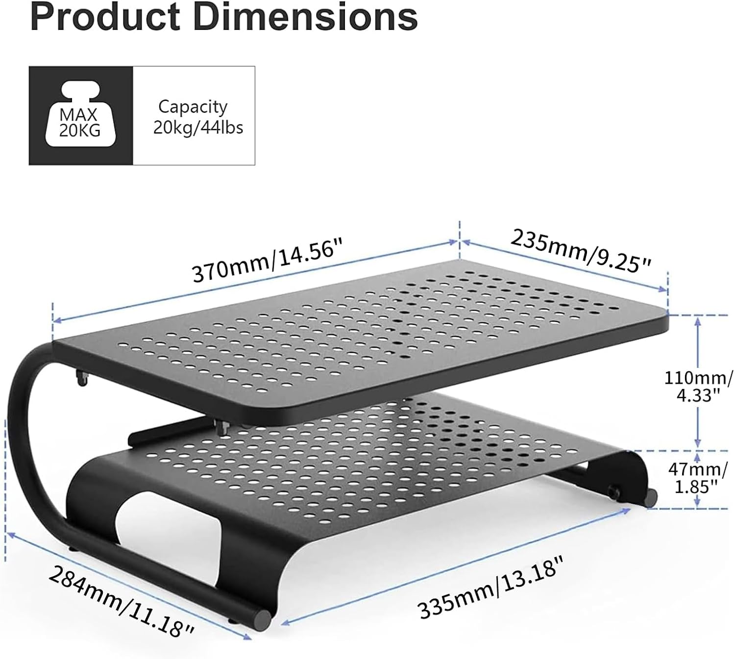 suptek Double-Deck Desk Monitor Stand Riser for Computer,Laptop,Printer, Notebook and All Flat Screen Display with Vented Metal Platform and 4 Inches Height Underneath Storage (MST002)