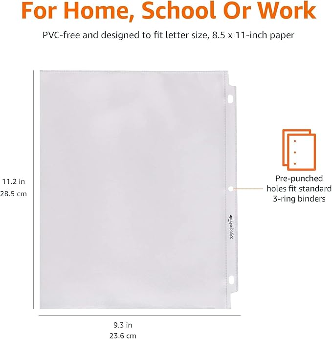 Amazon Basics Polypropylene (PP) Sheet Protector, Non-Glare, 200 Pack, Clear