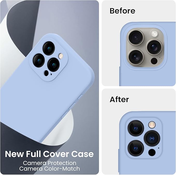 FireNova Designed for iPhone 15 Pro Max Case, Silicone Upgraded [Camera Protection] Phone Case with [2 Screen Protectors], Soft Anti-Scratch Microfiber Lining Inside, 6.7 inch, Light Blue