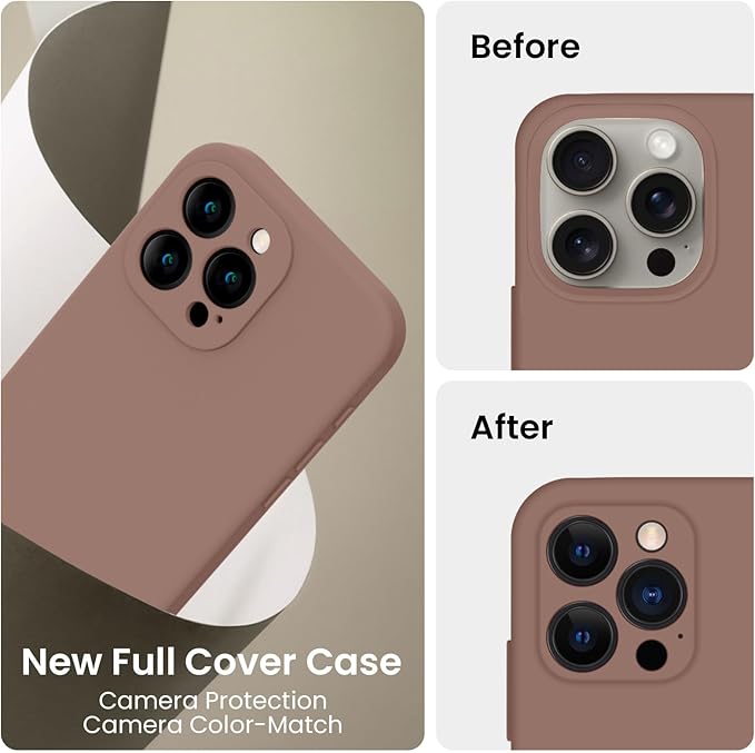 FireNova Designed for iPhone 15 Pro Case, Silicone Upgraded [Camera Protection] Phone Case with [2 Screen Protectors], Soft Anti-Scratch Microfiber Lining Inside, 6.1 inch, Light Brown