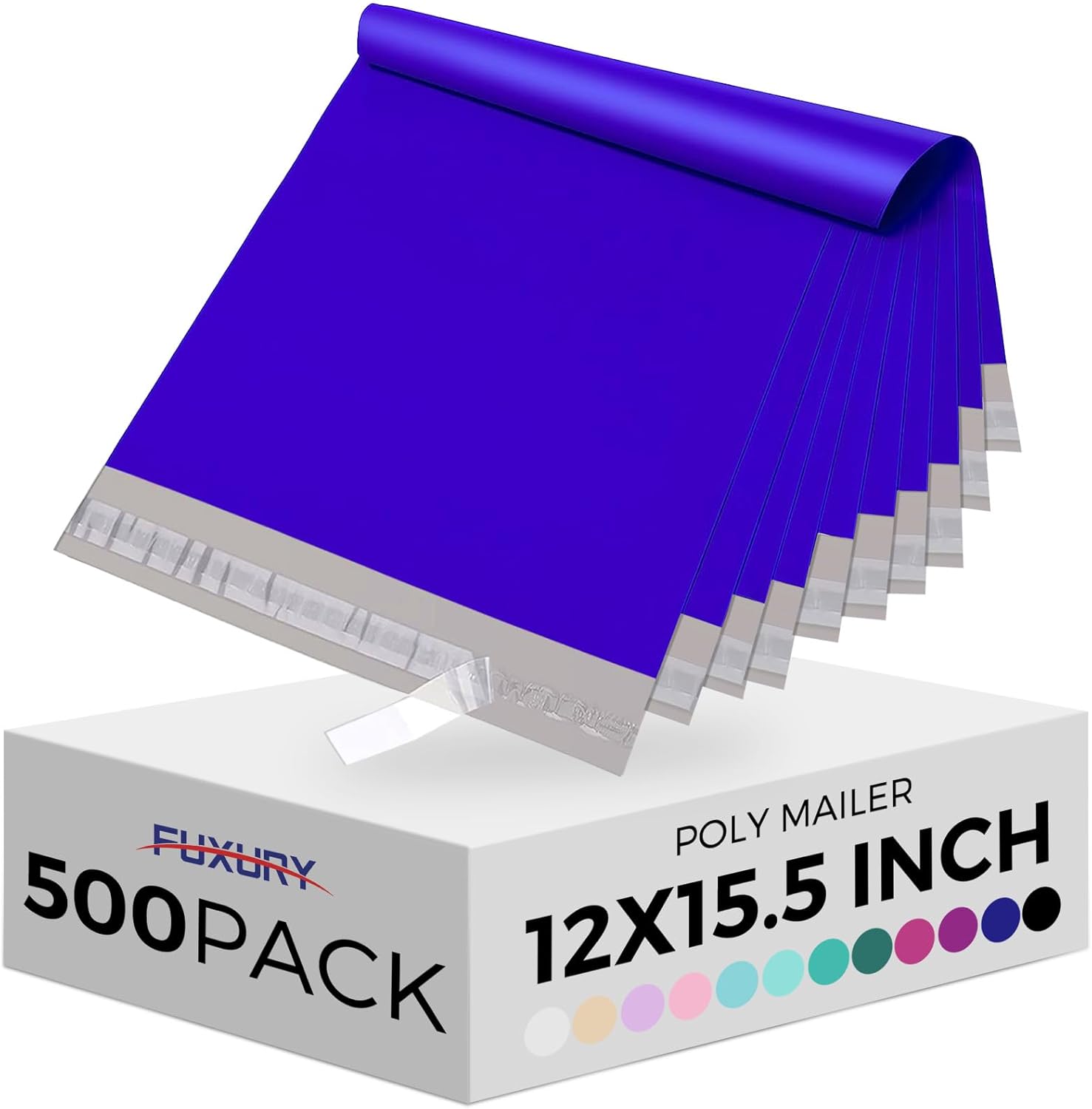 Fuxury Poly Mailers 12x15.5 Inch 500 Pcs, Bulk Shipping Bags for Clothing, Strong Adhesive Shipping Envelopes for Small Business Suppliers,Waterproof Mailers Poly Bags Mailing Envelopes Blue
