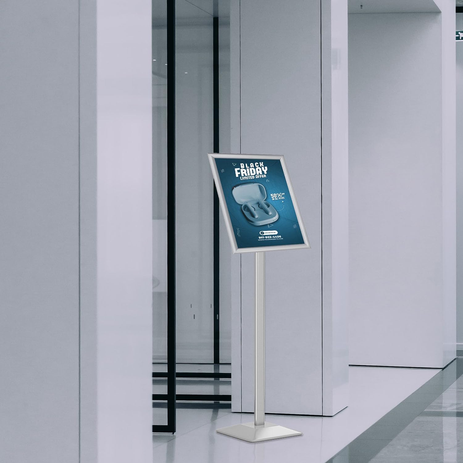 Sign Stand for Display, 11lbs Integrated Rod Heavy Duty Pedestal Floor Signage Stand Holder, for Outdoor or Indoor Advertising (8.5 x 11, Silver, 3Pack)