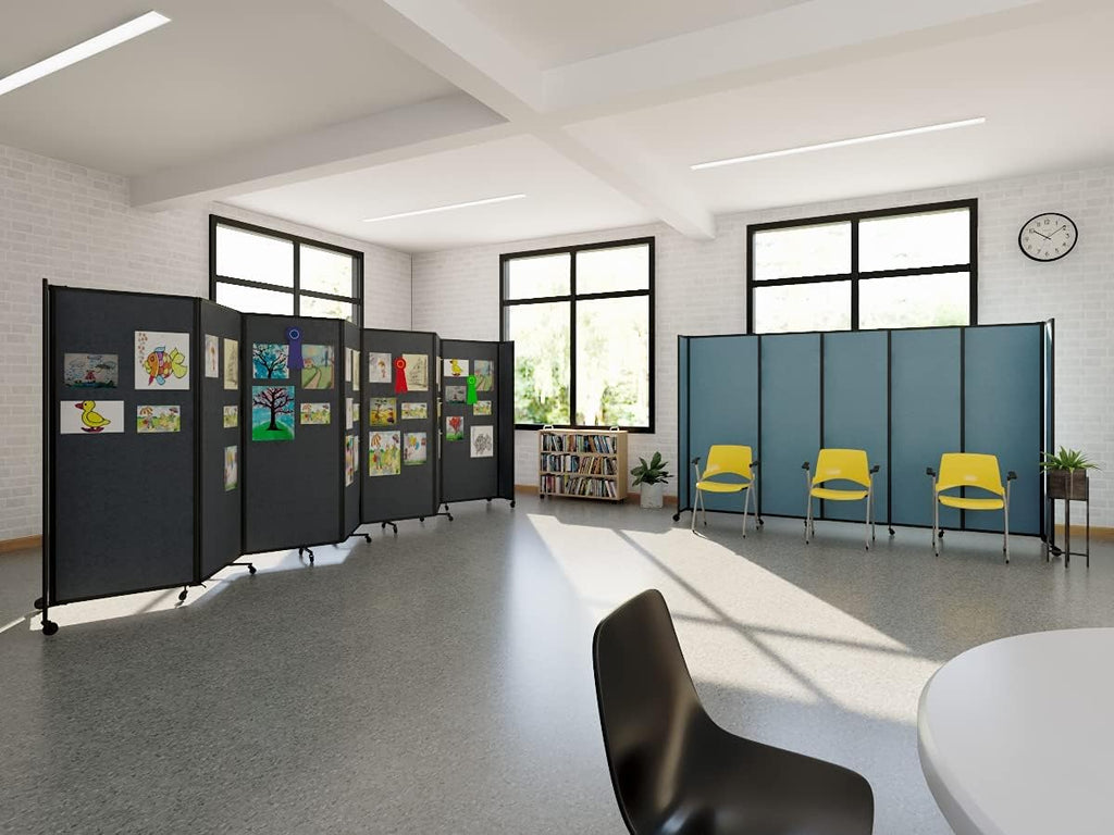 Versare Straightwall Sliding Portable Wall Partition | Freestanding Office Dividers | Locking Wheels | Temporary Room Separator | 11'3'' Wide x 5' Tall Ocean Fabric Panels