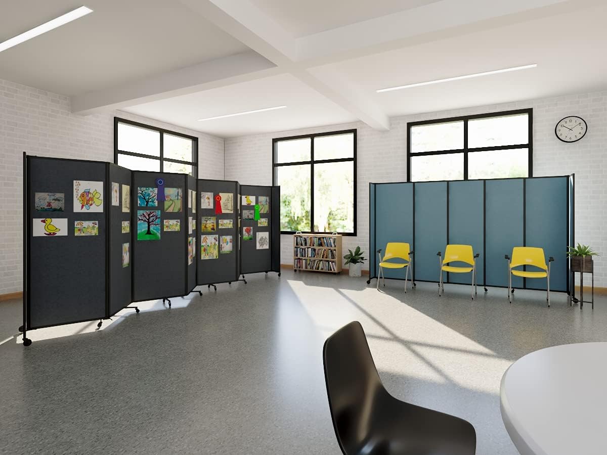 Versare Straightwall Sliding Portable Wall Partition | Freestanding Office Dividers | Locking Wheels | Temporary Room Separator | 7'2" Wide x 5' Tall Mocha Fabric Panels