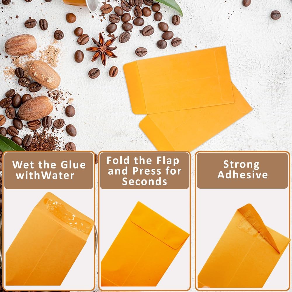 #1 120 Pcs Small Coin Envelopes 2.25" x 3.5" with Gummed Flap, Yellow Kraft Mini Envelopes for Storing Keys, Stamps, Seeds, Tips and Small Items (120)