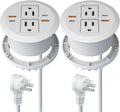 2pcs Desktop Power Grommet,Dual PD20W USB C,40W Total Output,4 USB Ports,Flush Mounted for 3-1/8" Desk Grommet Holes,Round Recessed Outlet,ETL-Certified,Flat Plug,6.4 ft,White