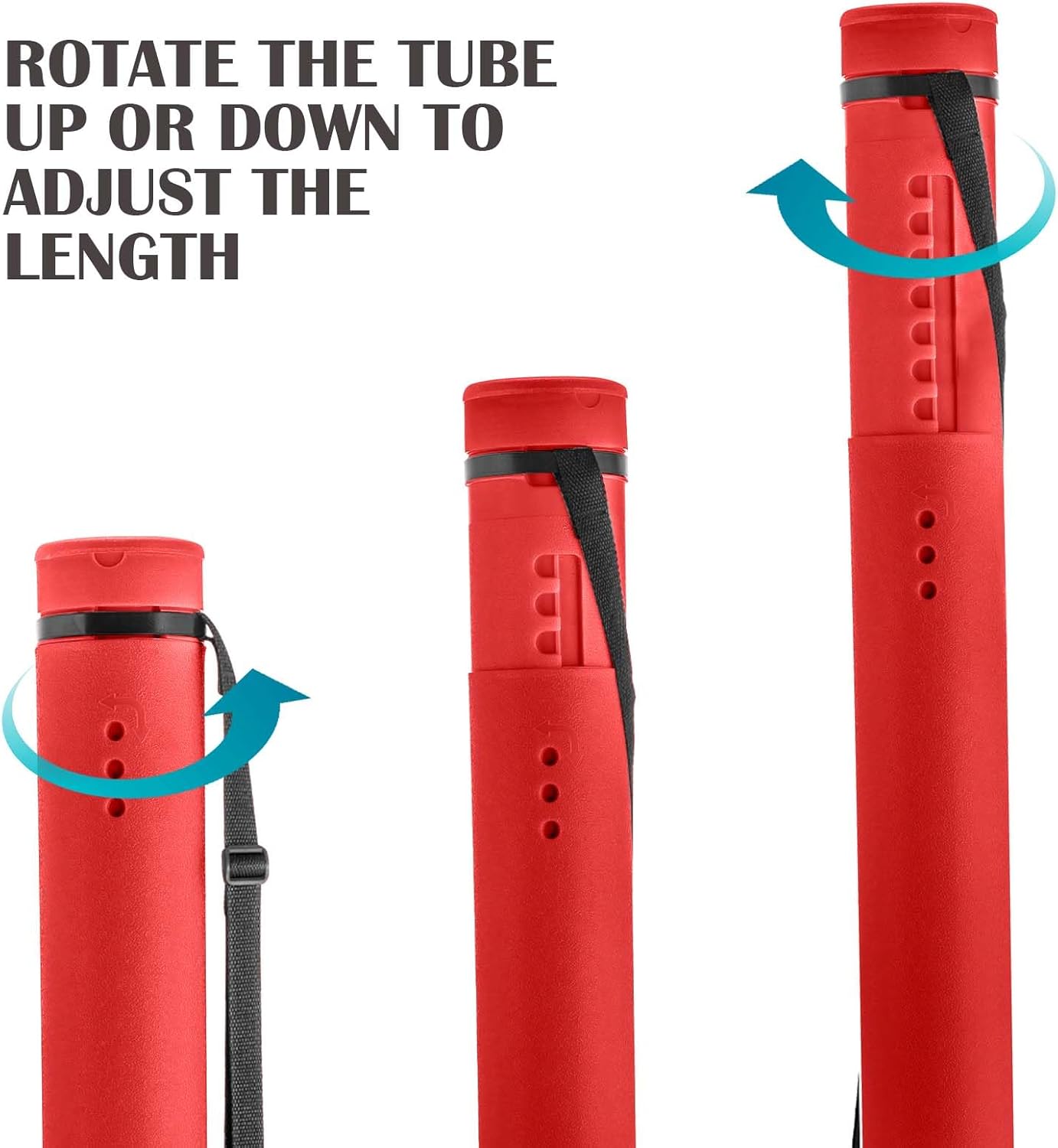 JJRING Red Poster Tube, 25" to 40" Extendable Poster Storage Holder Tube with Carrying Strap, Poster Carrying Case for Blueprints, Scrolls, Maps and Architect Papers