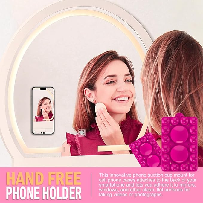 Silicone Suction Phone Holder Mount,Silicon Adhesive Phone Accessory for iPhone and Android, Hands-Free Mirror Shower Phone Holder,TikTok Videos and Selfies (Rose Pink 2Pack, Double Sided)