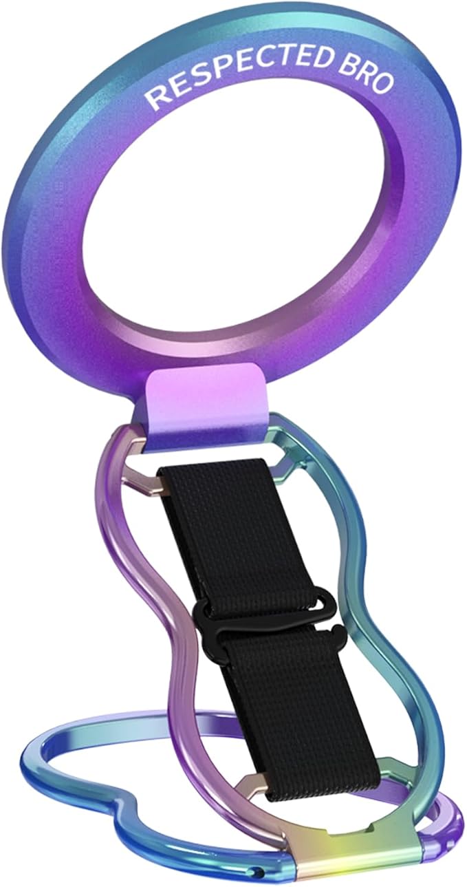 Magnetic-Phone-Grip-Stand-with-Finger-Strap, 4-in-1 Magnetic Ring Holder, Kickstand and Elastic Strap for Smartphones, Universal Fit for iPhone, Android, and Cases (Colorful)