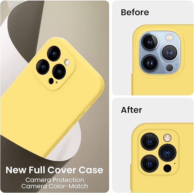 FireNova Designed for iPhone 13 Pro Max Case, Silicone [Camera Protection] Phone Case with [2 Screen Protectors], Soft Anti-Scratch Microfiber Lining Inside, 6.7 inch, Yellow