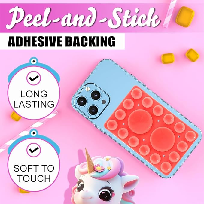 Silicone Suction Phone Holder Mount, Adhesive Accessory for iPhone and Android, Hands-Free Mirror Shower Mount for TikTok Videos and Selfies (Red, Single Sided)