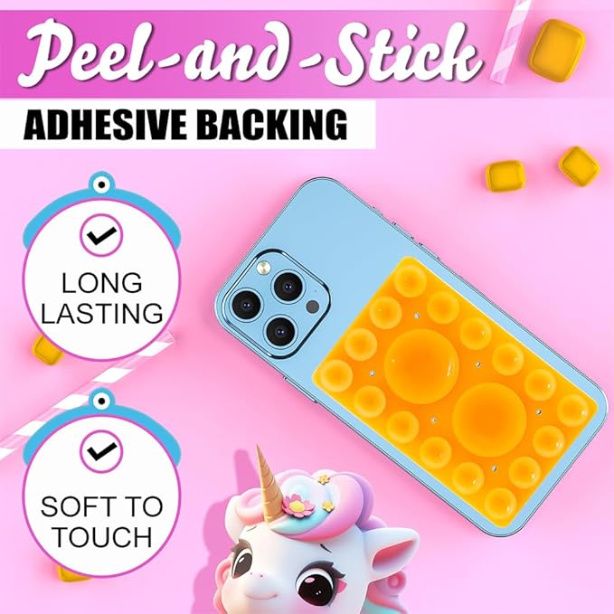 Silicone Suction Phone Holder, Adhesive Phone Accessory for iPhone & Android, Hands-Free Mirror Shower Holder, TikTok Videos & Selfies (Orange, Single Sided)