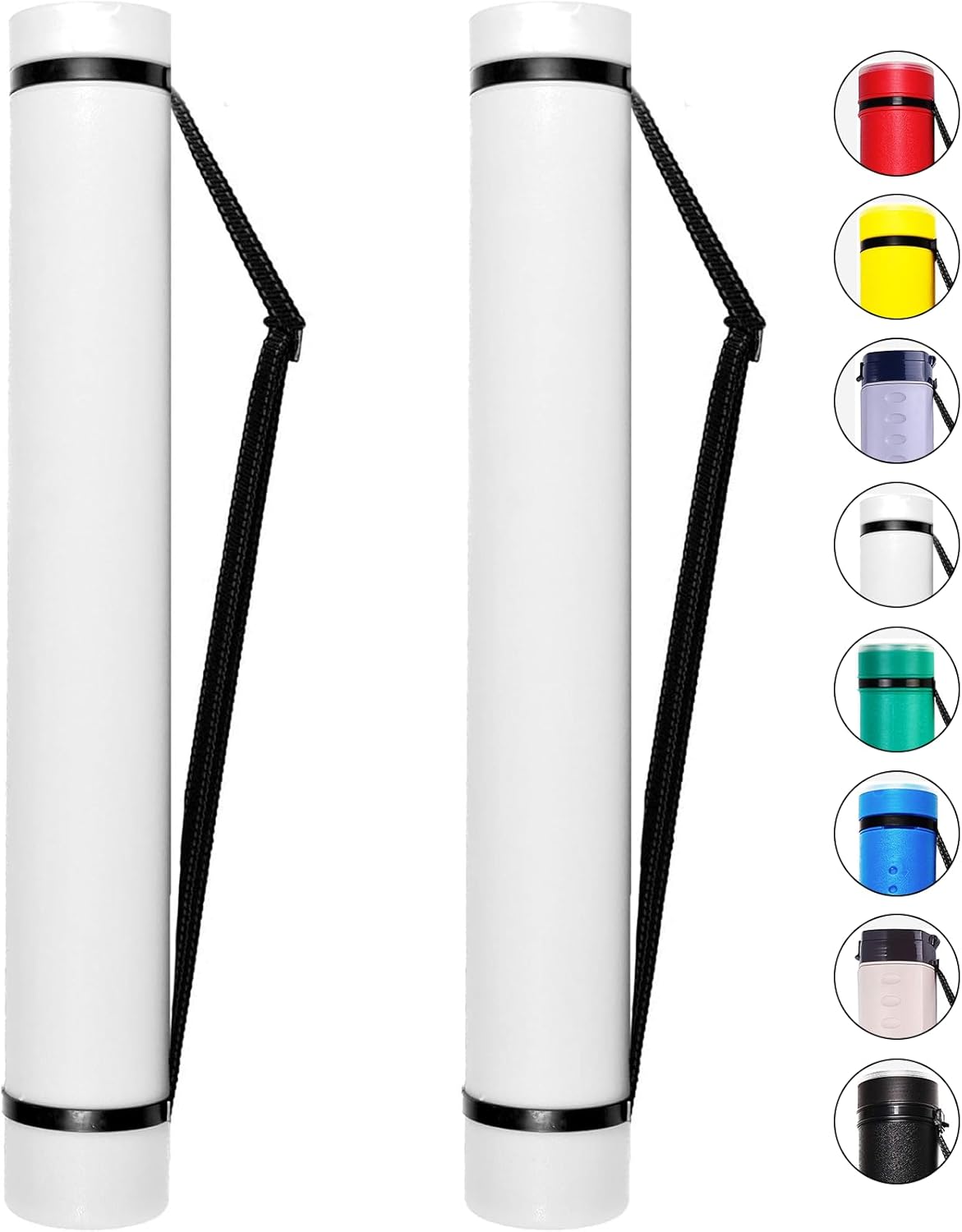 CALPALMY 2-Pack Expandable Poster Tube with Strap - White Storage Tubes 24.75" to 40" with Caps and Labels - Use for Blueprint Document Poster Carrying Case and Holder