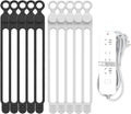 Silicone Cable Straps, 10pcs Extra-Long Reusable Hanging Organizer for Cables, Kitchen, Home, School (Black & White)