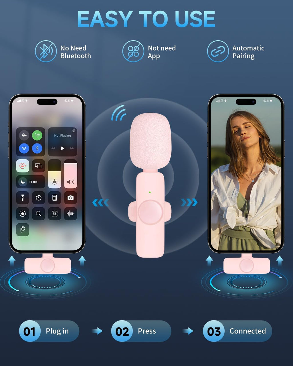 2 Pack Professional Wireless Lavalier Microphone for iPhone iPad (iPhone 14 and Below), Lapel Mics Plug-Play Clip on Lapel Mic for YouTube, Recording, Vlog, Facebook Live