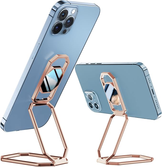 A-LuGei 𝗙𝗼𝗹𝗱𝗮𝗯𝗹𝗲 & 𝗔𝗱𝗷𝘂𝘀𝘁𝗮𝗯𝗹𝗲 Cell Phone Ring Holder Stand, Phone Kickstand for Desk, Cell Phone Holder for Hand, Ring for Back of iPhone, Metal Phone Grip for Magnetic Car Mount