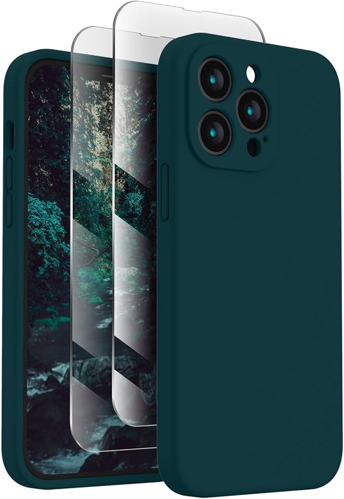 FireNova Designed for iPhone 13 Pro Max Case, Silicone [Camera Protection] Phone Case with [2 Screen Protectors], Soft Anti-Scratch Microfiber Lining Inside, 6.7 inch, Teal
