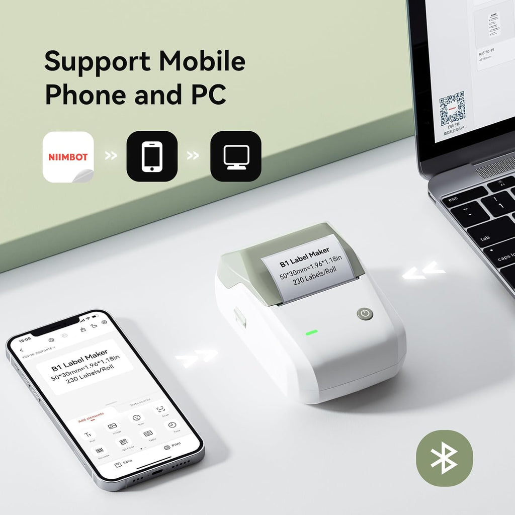 NIIMBOT B1 Label Maker Machine with Tape, 2 Inch Portable Sticker Printer for Home School & Small Business, Compatible with Phones & PC, Green White