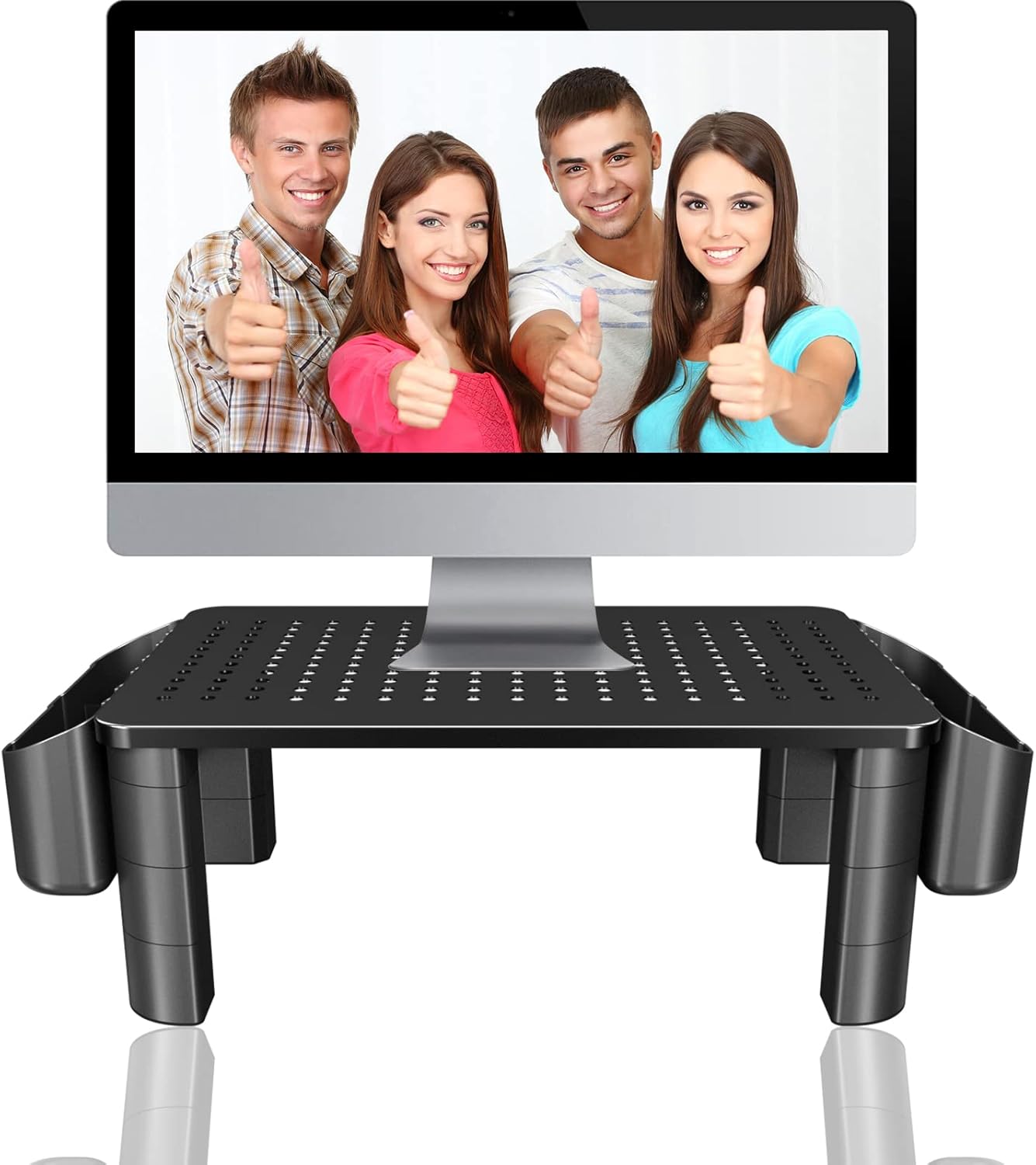 Pholiten Monitor Stand with Storage Drawer | Desk Organizer Riser for Computer Screens, Laptops | Office & Home Workspace Solution, 44lbs Capacity Weight，Black