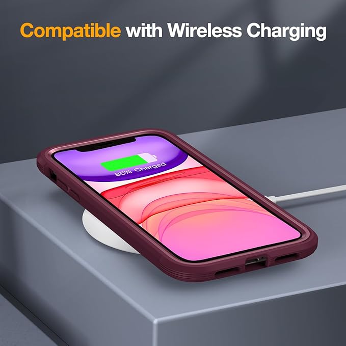 Miracase Glass Series for iPhone 11 Case 6.1 inch, Upgraded Full-Body Rugged Phone Bumper Case Cover with Built-in 9H Tempered Glass Screen Protector and Camera Protector, Wine Red