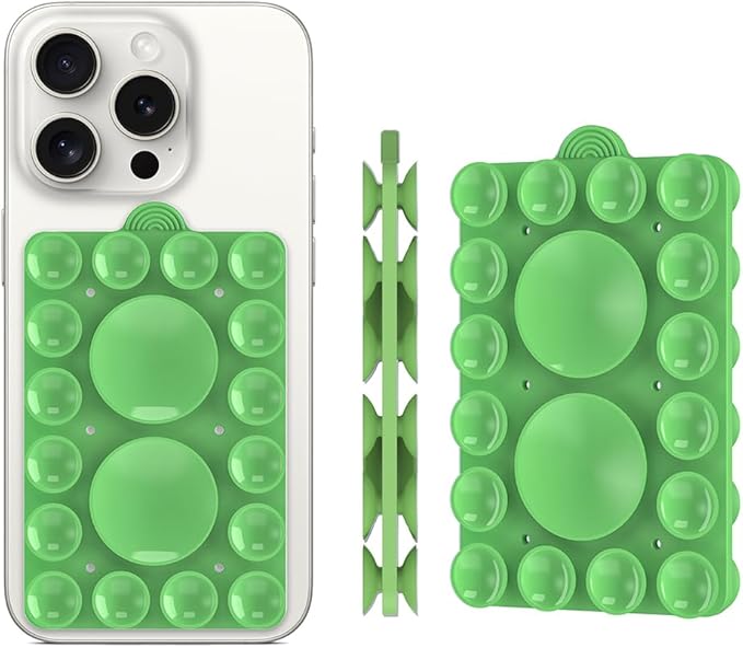 Silicone Suction Phone Holder Mount, Silicon Phone Accessory for iPhone and Android, Hands-Free Mirror Shower Mount, TikTok Videos and Selfies (Grass Green 2Pack, Double Sided)