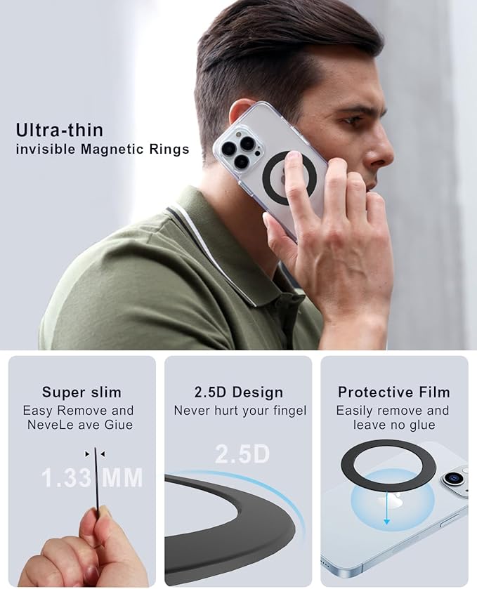 Magnetic Adapter Rings 2PCS Compatible for Magsafe,for Kindle Pop Socket Magnetic,for Magsafe Accessories & Wireless Charging for iPhone 16/15/14/13 Mini Plus Pro Max/Pixel 8/ S24 Ultra/ S23 and More