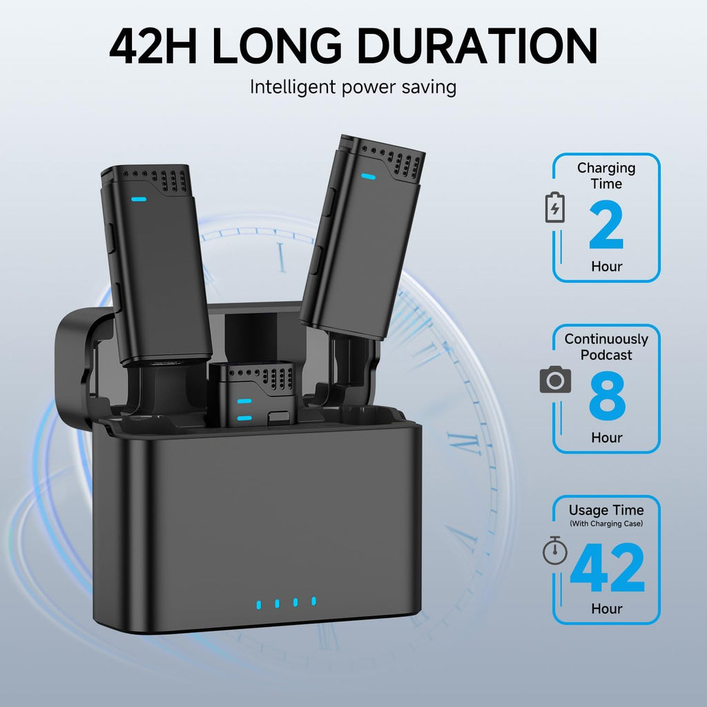 2 in 1 Professional Wireless Lavalier Microphone for iPhone iPad Android with Charging Case Noise Cancellation Plug-Play Clip on Lapel Mic for YouTube, Recording, Facebook Live Streaming