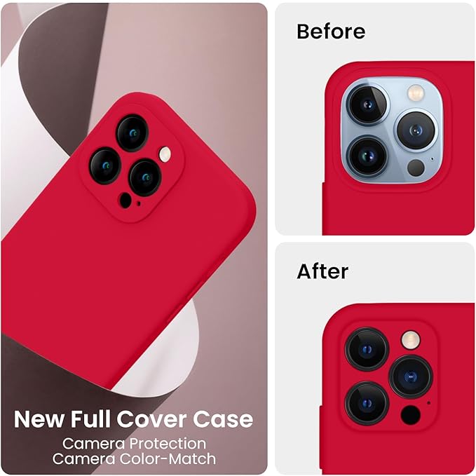 FireNova Designed for iPhone 13 Pro Max Case, Silicone [Camera Protection] Phone Case with [2 Screen Protectors], Soft Anti-Scratch Microfiber Lining Inside, 6.7 inch, Deep Red