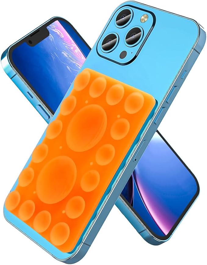 Silicone Suction Phone Holder, Adhesive Phone Accessory for iPhone & Android, Hands-Free Mirror Shower Holder, TikTok Videos & Selfies (Orange, Single Sided)