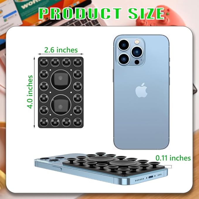 Silicone Suction Phone Holder Mount,Silicon Adhesive Phone Accessory for iPhone and Android, Hands-Free Mirror Shower Phone Holder,TikTok Videos and Selfies (Black, Single Sided)