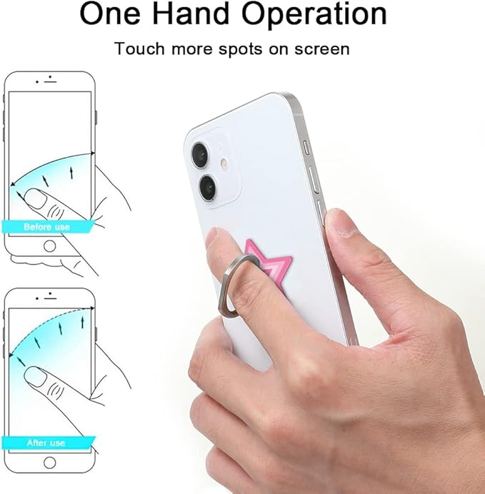 Bonoma Cute Star Phone Ring Holder, 3 Pack Universal Finger Ring Stand Grip Kickstand Ring, 360° Rotation Universal Stylish Stand Compatible with All Smartphones