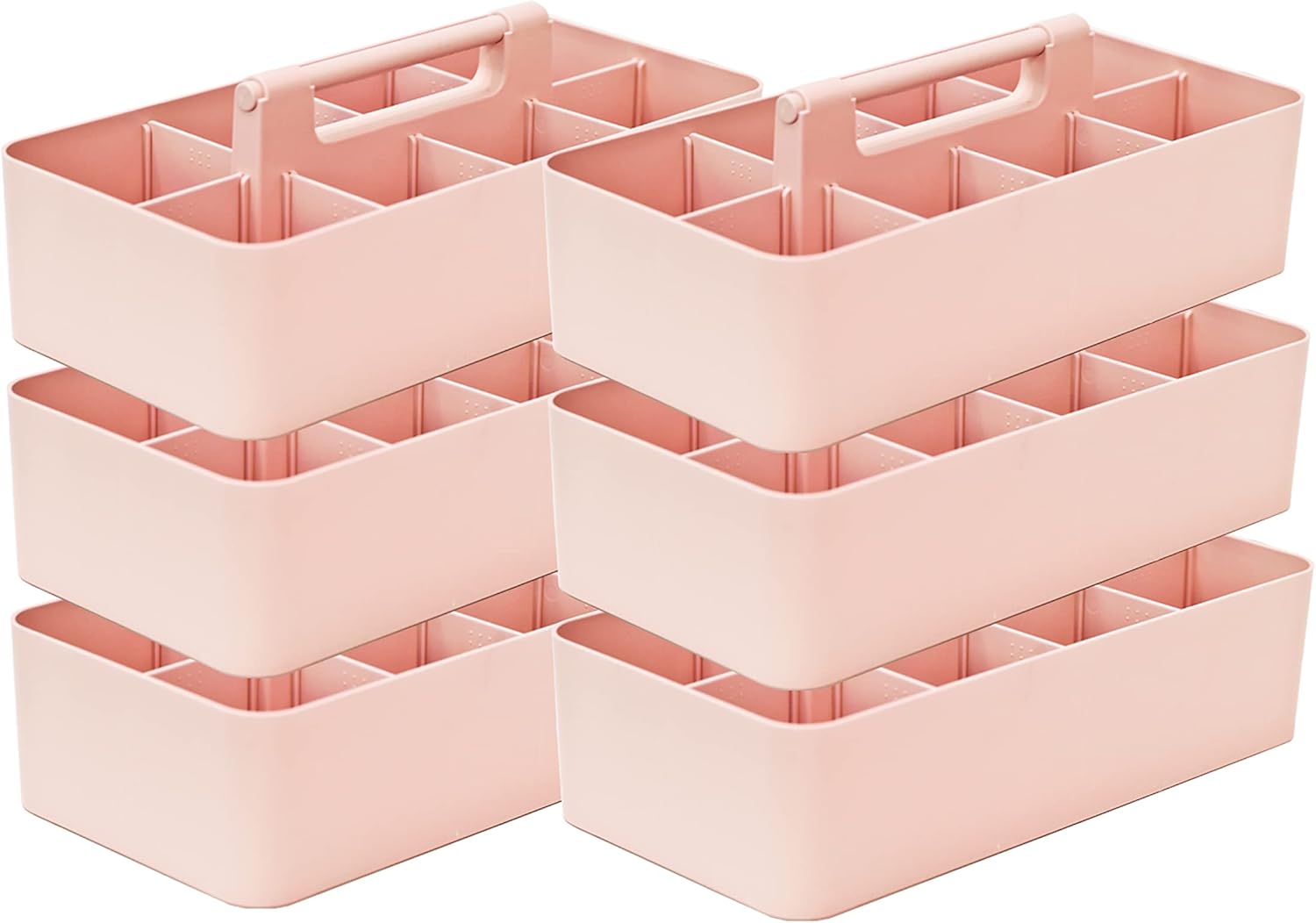 -Large Portable Caddy, DIY Dividers, 8 Compartments, Basket with Handle Storage Organizer Modern Made in USA (6 PACK, Indie Pink)