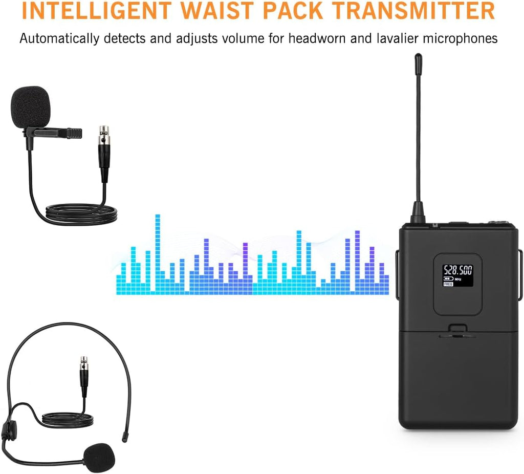 Wireless Microphone System, 4 Channels Adjustable UHF Wireless Microphone Headset Metal Shell Vocal Wireless Mic Lapel for Church, Party, Singing, SpeechYU-E40B Cordless Microphone