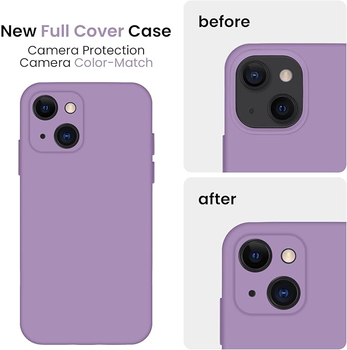 FireNova Designed for iPhone 13 Case, Silicone Upgraded [Camera Protection] Phone Case with [2 Screen Protectors], Soft Anti-Scratch Microfiber Lining Inside, 6.1 inch, Light Purple