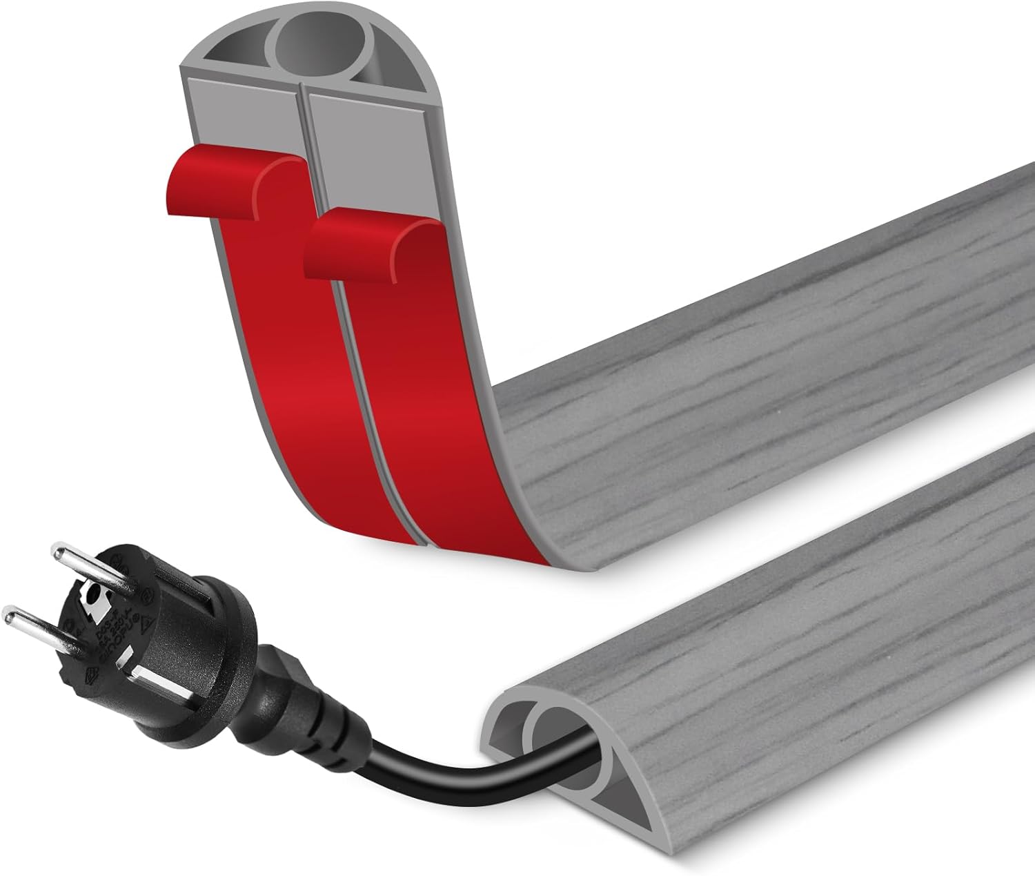 Floor Cord Cover for Wires on Floor Self Adhesive Cord Hider Floor Cable Management Wire Covers for Cords Protector Prevent Cable Trips Cord Cavity W 0.32" x H 0.32", Gray Wood, 20Ft