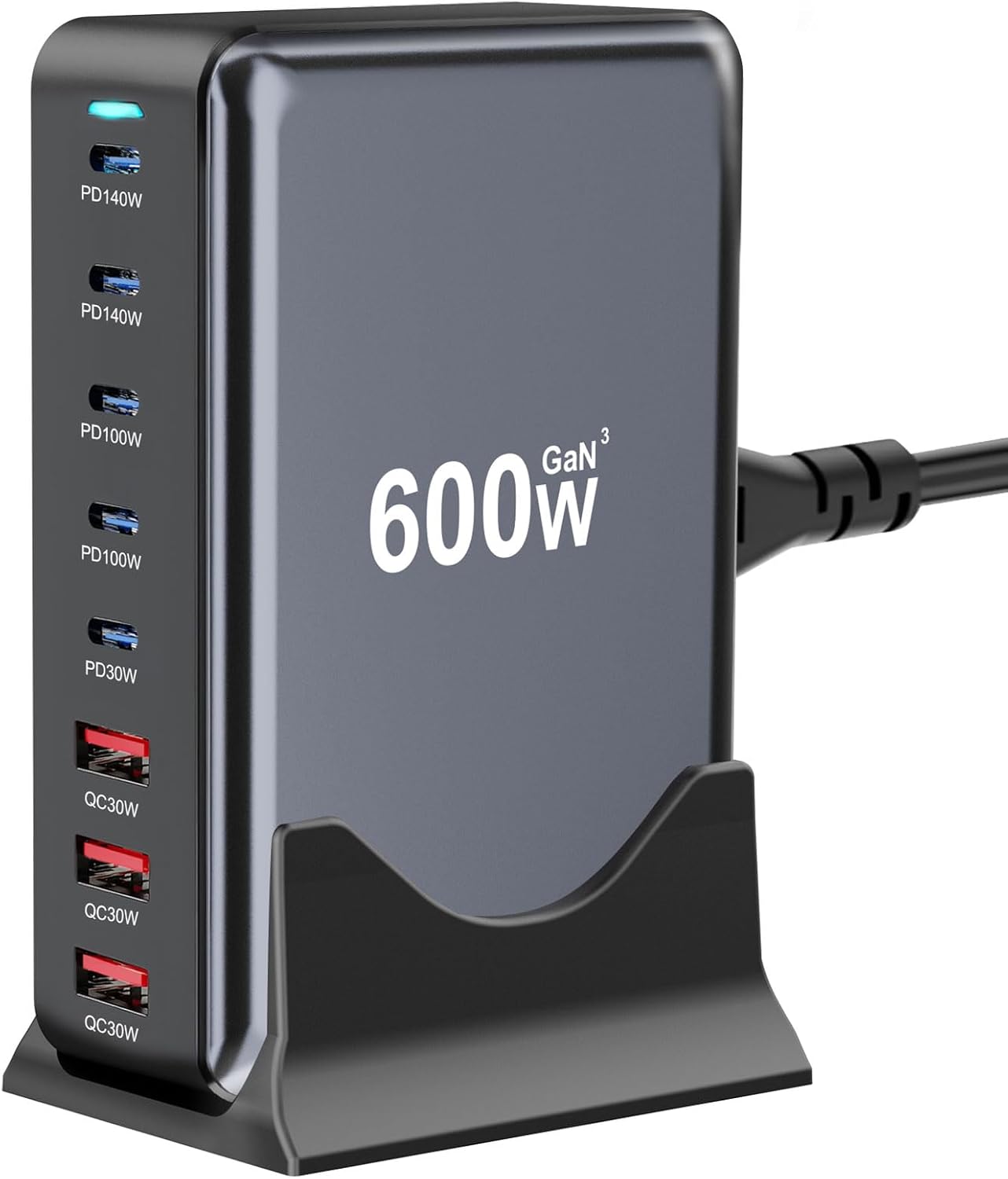 600W Fast USB C GaN Ⅲ Pro Charger Block,8 Port Charging Station,Dual 140W PD3.1 PPS Fast Charging Station for Multiple Devices Laptop Wall Charger Compatible with MacBook/iPhone 16/iPad etc