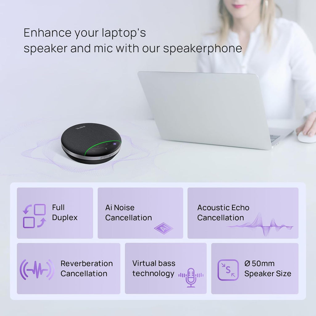 Yealink SP92 Bluetooth Speakerphone USB Conference Speakers and Microphone Teams Certified Full-Duplex Noise Reduction 360° Audio Pickup for Small Meeting Room