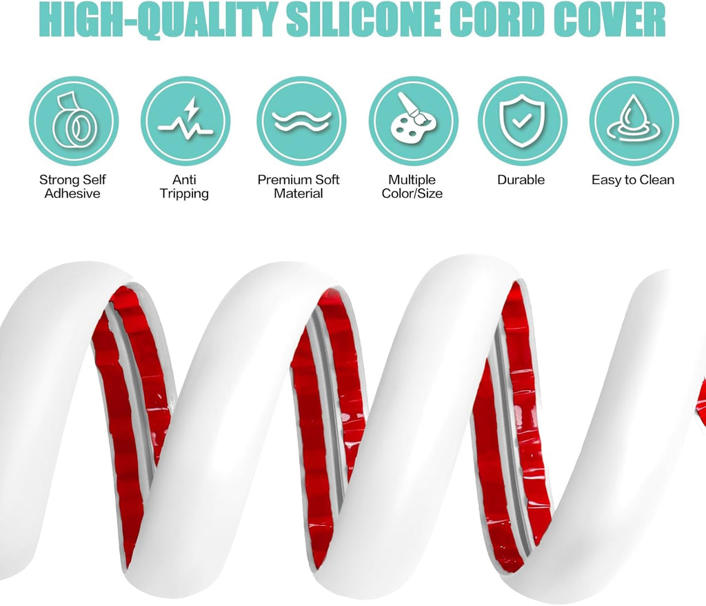 Floor Cord Cover Self Adhesive Cord Hider,10FT Cable Management, Extension Strip Protector for Wires, Prevent Cable Trips for Offices, Gyms, Exhibitions Cavity:0.3"(W) x 0.28"(H) White