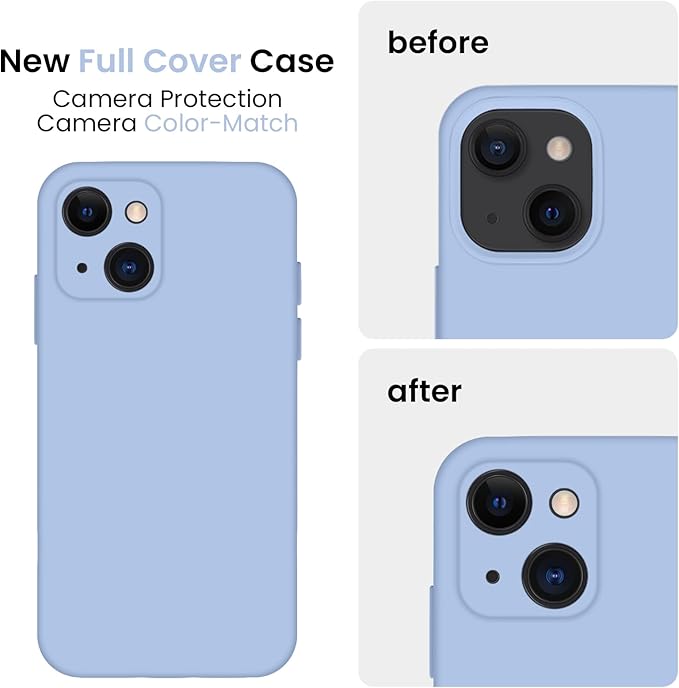 FireNova Designed for iPhone 13 Case, Silicone Upgraded [Camera Protection] Phone Case with [2 Screen Protectors], Soft Anti-Scratch Microfiber Lining Inside, 6.1 inch, Light Blue
