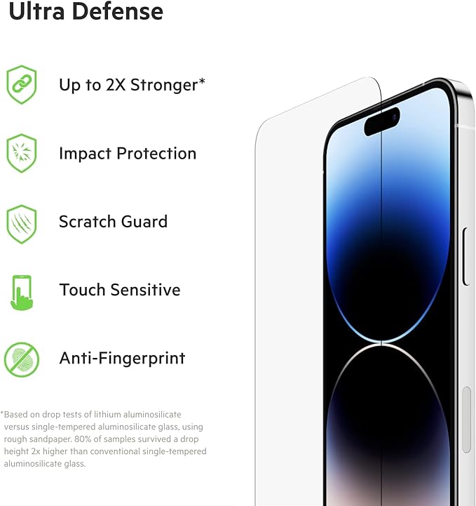 Belkin UltraGlass iPhone 14 Pro Max Screen Protector - Easy Application with Installation Guide Tray - Tempered Glass Screen Protector Compatible with iPhone 14 Pro Max Cases - 9H Hardness Tested