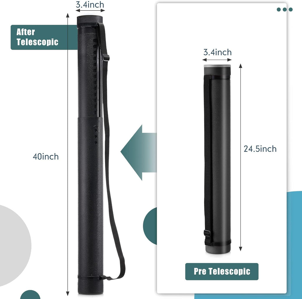 3 Pcs Extendable Poster Tubes Plastic Poster Document Storage Tube with Carrying Strap 24-40 Inch Expanding Blueprint Holder Telescoping Tube with Cap Waterproof Art Poster Tubes (Yellow, Blue, Black)