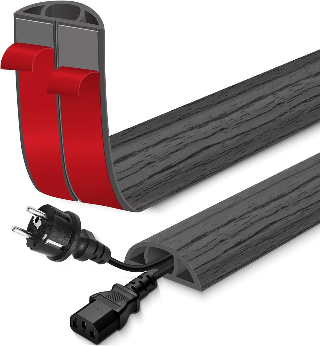 Floor Cord Cover for Wires on Floor Self Adhesive Cord Hider Floor Cable Management Wire Covers for Cords Protector Prevent Cable Trips Cord Cavity W 0.59" x H 0.31", Deep Gray Wood, 10Ft