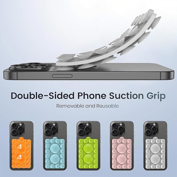 Silicone Suction Mount, Silicon Adhesive Phone Accessory for iPhone and Android, Hands-Free Mirror Shower Phone Holder, TikTok Videos and Selfies (Light Gray 2Pack, Double Sided)