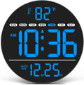 WallarGe Large Digital Wall Clock with LED Display, Electric Wall Clock with Temperature, Auto DST, Date, and Day, 5-Level Brightness for Office, Bedroom, Living Room, Classroom Décor